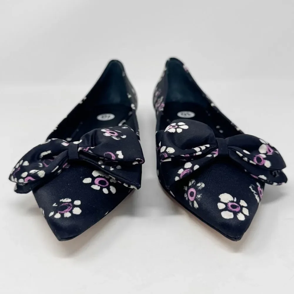 TORY BURCH | Rosalind Black Purple Floral Pointed Toe Flats Women’s Size 10.5